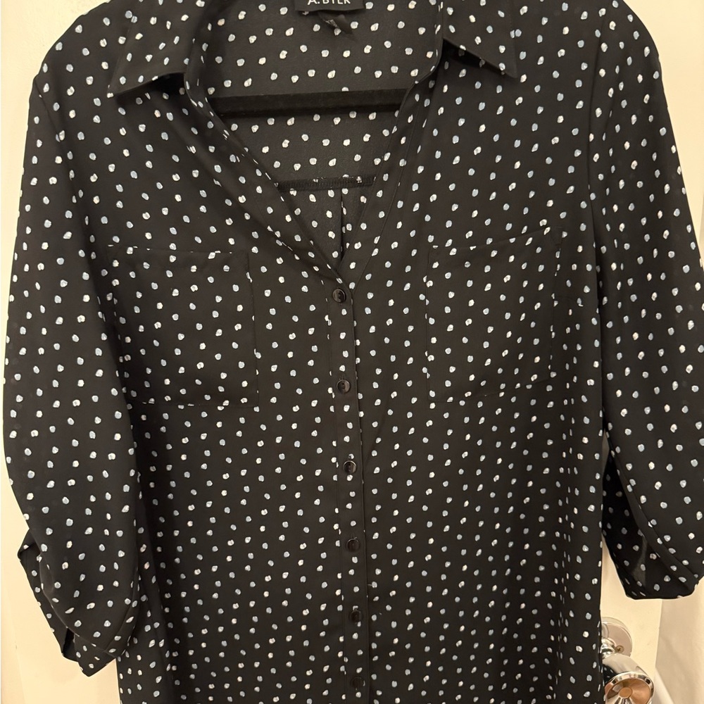 A. Byer Black and White Polka Dot Button Down Shirt
